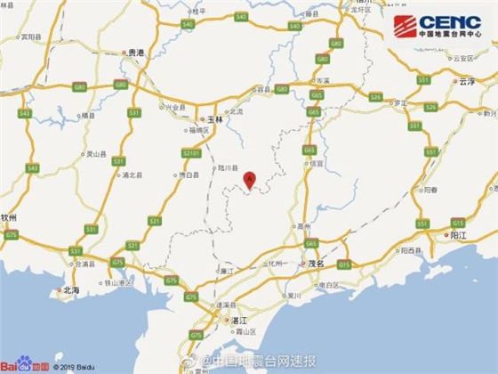 玉林北流市發(fā)生地震定位圖 玉林北流市發(fā)生地震定位圖