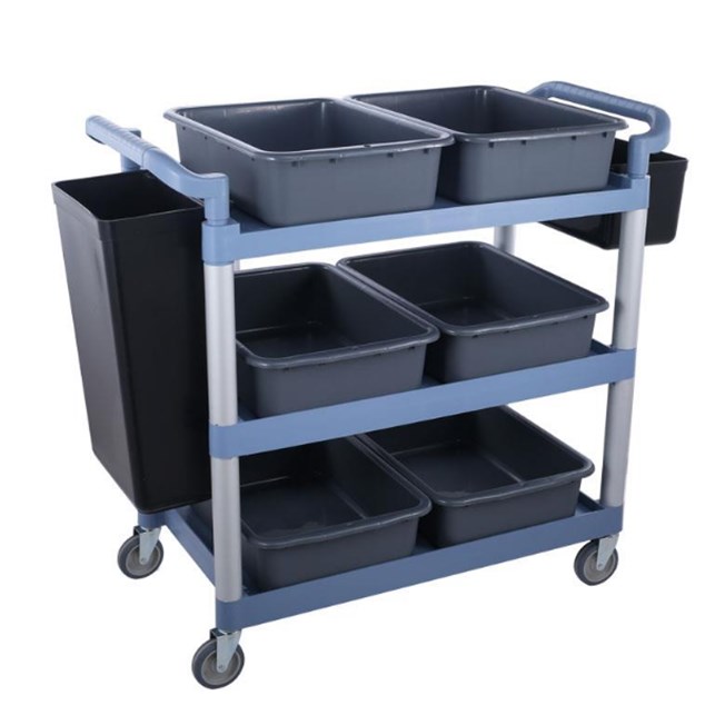 藍色塑料車手推車送餐車酒店火鍋調(diào)料臺